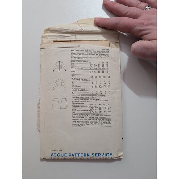 Vogue 8228 Vintage Suit and Blouse Pattern 1950's Original Size 10 - Picture 3 of 4